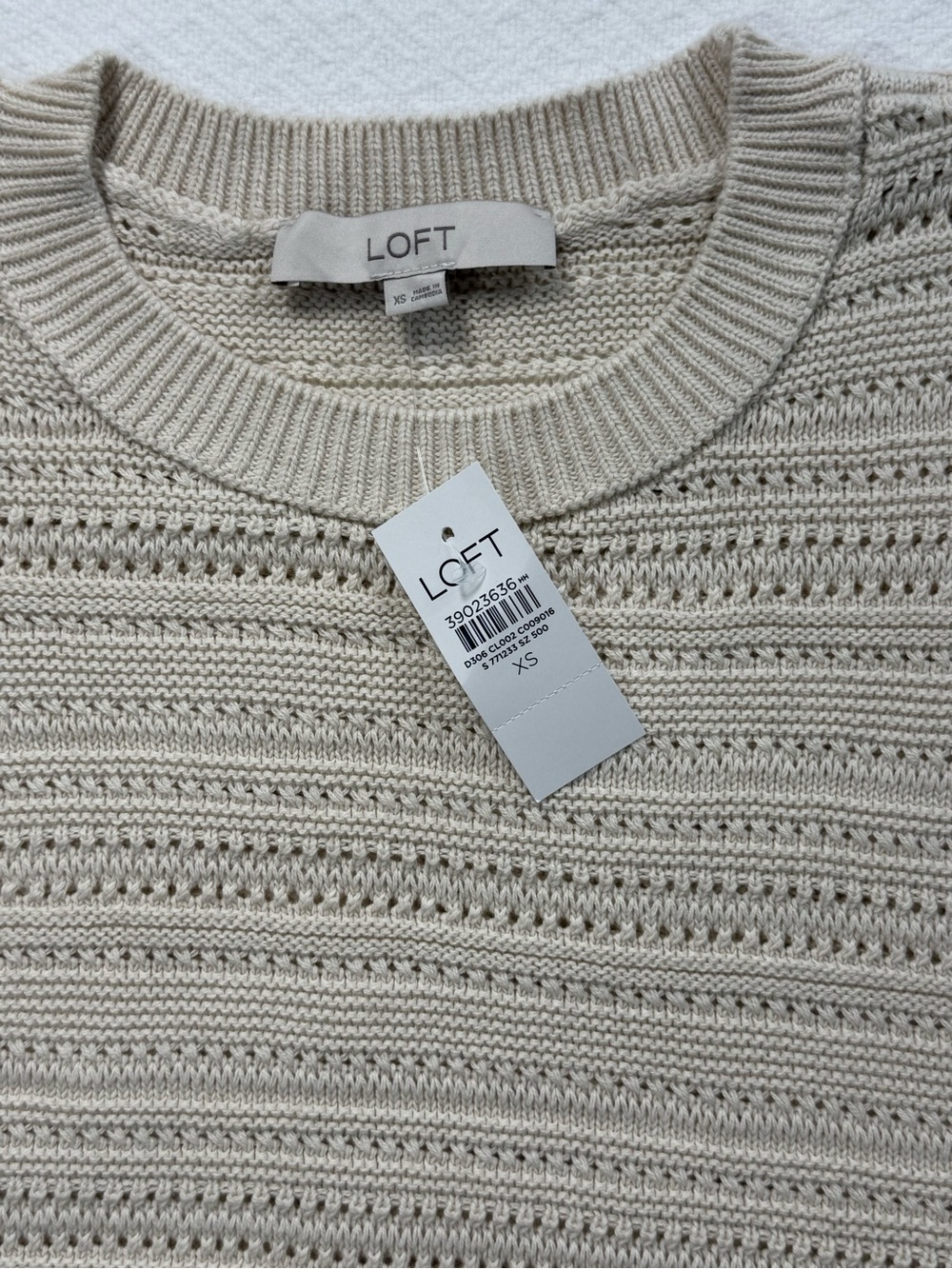 LOFT NWT Flutter Sleeve Pointelle Peplum Sweater Top XS Cream 100% Cotton
